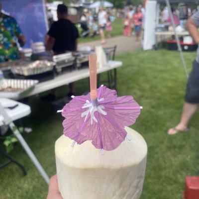 Fresh young coconut 🥥 🌴 @ Katch-A-Fire Island BBQ